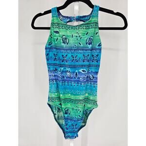 Beach Native Womens Sz M One Piece Swimsuit Blue Green Bandana Print